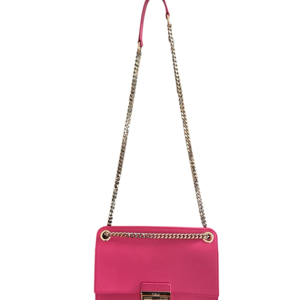 Furla Bella Pink Structured Shoulder Bag with Gold Hardware, back pocket. NWOT - Picture 5 of 10